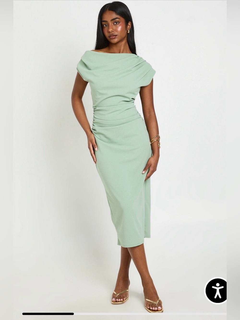 Boohoo Crepe Asym Neck Drape Midi Dress